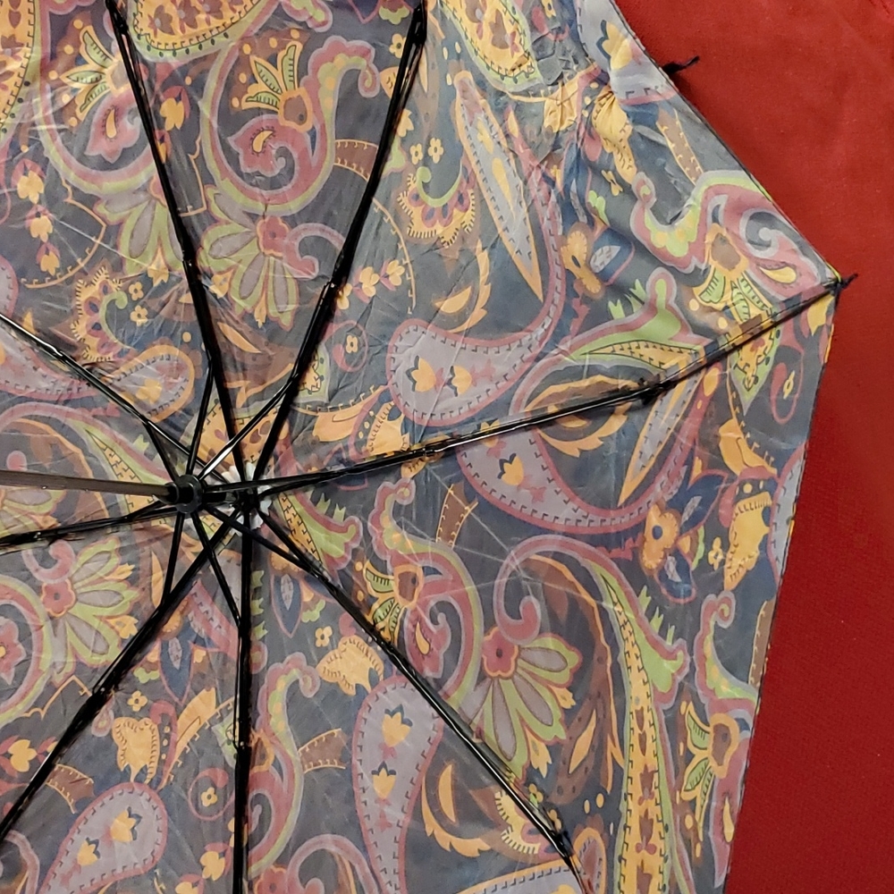 Paisley pattern fall colors folds up compact umbrella - Picture 4 of 6